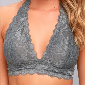 Free People Gray Lace Halter Bralette